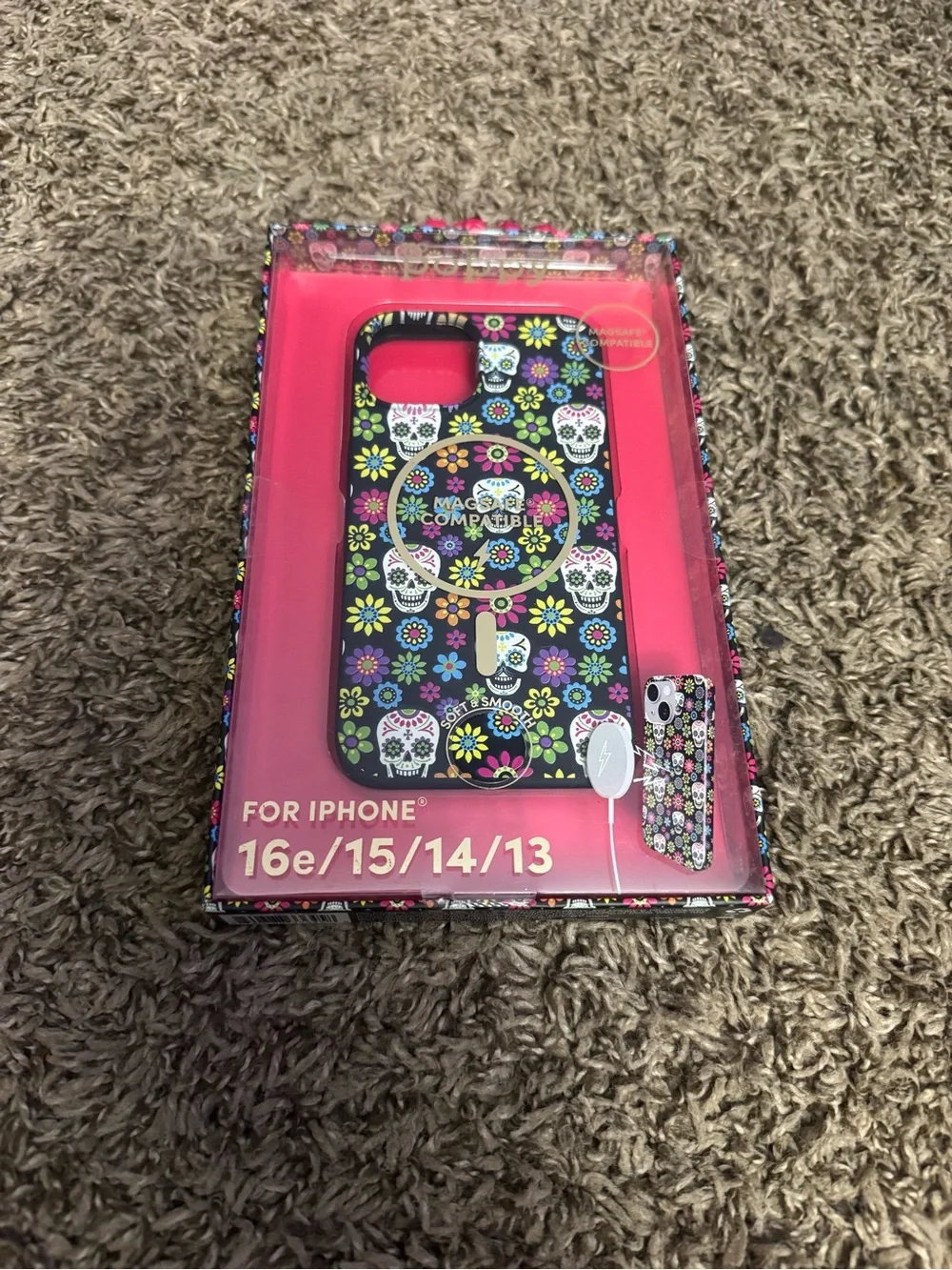 iPhone Floral Sugar Skull MagSafe-Compatible Case - Black